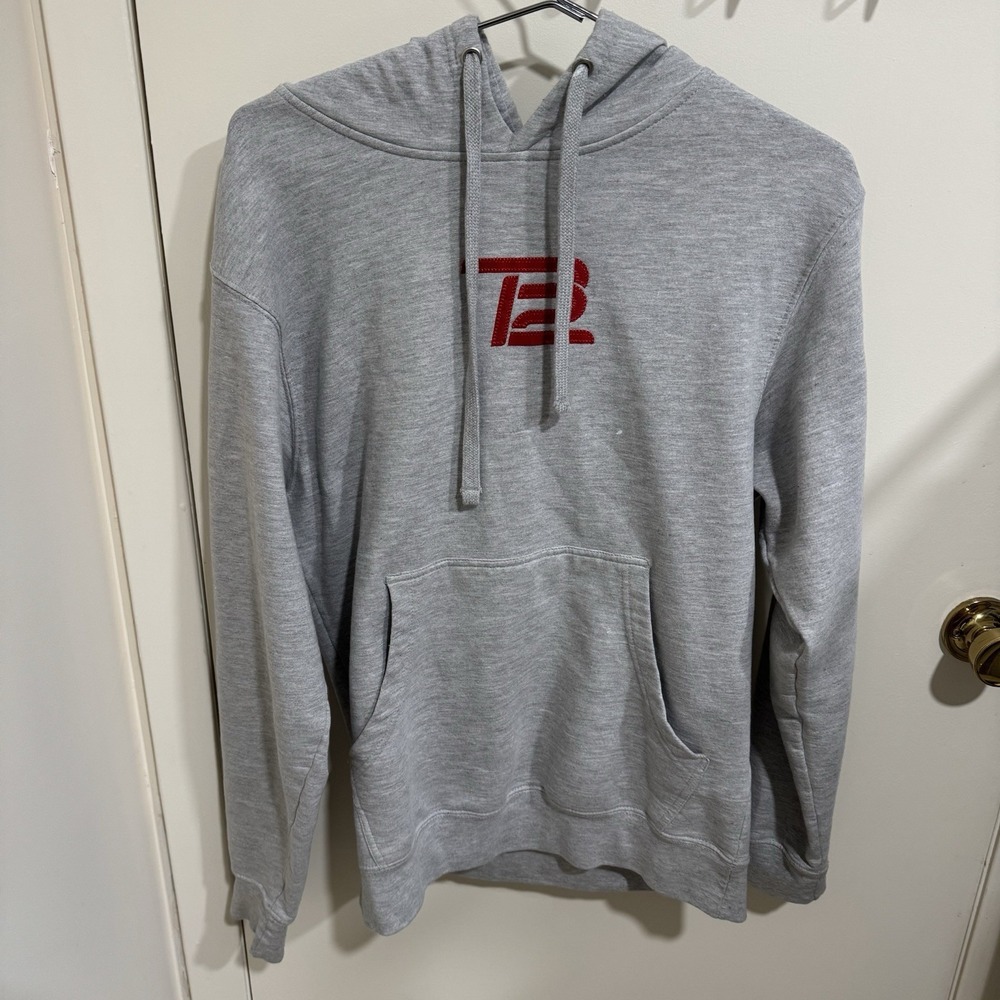 TB12 Tom Brady Men Size Small Gray Embroidered Logo Pullover Hoodie Sweatshirt